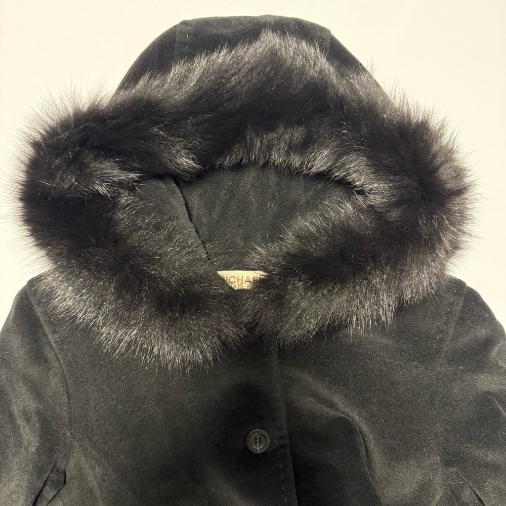 MICHAEL Michael Kors Black Wool Angora Blend Coat Real Fur Collar Women’s 10 - Picture 6 of 13